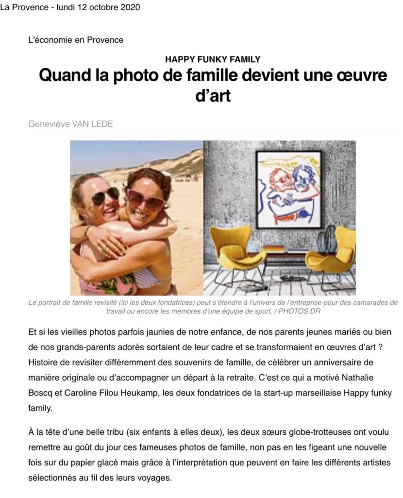 Parution Happy Funky Family dans le journal La Provence du 12 octobre 2020